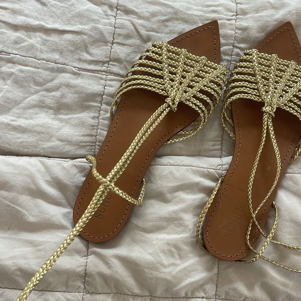 Schutz Adele Metallic Leather Sandals - image 4